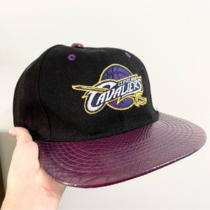 Cleveland Cavaliers Black and Purple Faux Skin Billed Hat Cap One Size